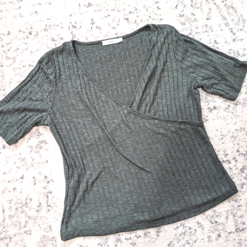 Forest Green Ribbed Knit faux wrap top Large